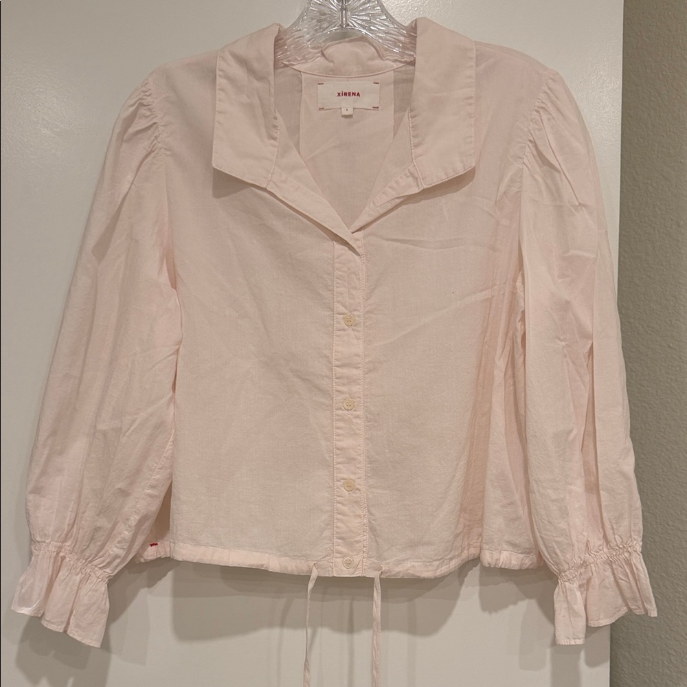 XiRENA Blush Button-Up Blouse with Ruffle Cuffs